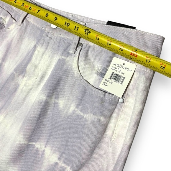 PTCL NWT Chic Lilac and White Tie-dye Denim Distressed Mini Skirt Waist Size 32 - Picture 12 of 16